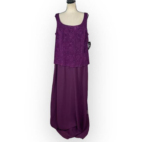 Alex Evenings Dress Women's Plus 16W Purple Glitter Jacquard Knit Maxi Gown NWT - Picture 2 of 8